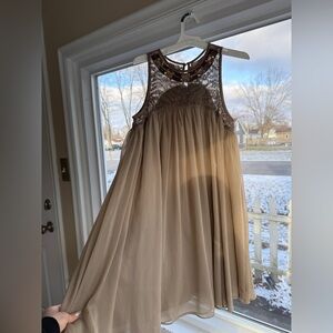 Moulinette Soeurs Tan Lace Short Dress from Anthropology